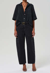 Straight Fit: Marcelle Low Slung Cargo - Washed Black