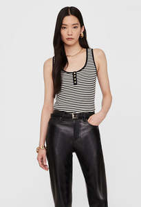 Alessia Tank - Cream And Black Stripe