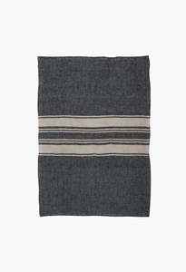 Napkins: Twill Tea Towel Charcoal W/Narrow Natural Stripes