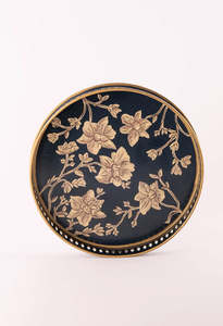 Hand Painted Iron Tray - Golden Flowers