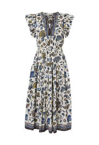 Ulla Johnson: Kairi Flutter Sleeve Midi Dress - Porcelain