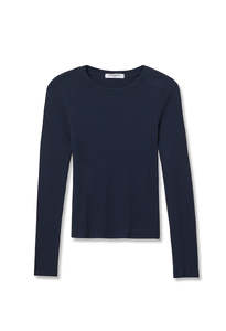 Perfectwhitetee: Jolie Sweater Rib Long Sleeve Crewneck - Navy
