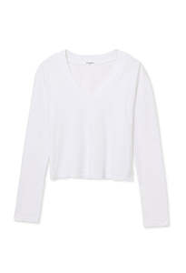 Perfectwhitetee: Fiona Long Sleeve V-Neck - White