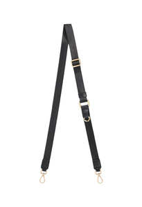 Vera Black Leather & Nylon Crossbody Phone Lanyard - Gold Hardware