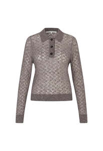 Second Female: Vespa Knit LS Polo - Mid Brown Melange