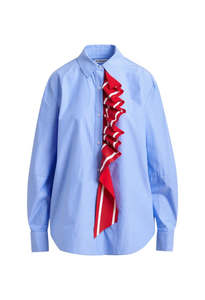 Juf Ribbon Shirt - Blue and white pinstripe