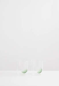 2x Gin and Tonic Glasses - Clear/ Green