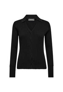 Relena Rib Polo Knit - Black