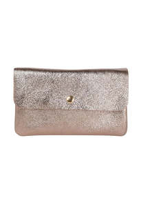 Accessories: Metallic Leather Clutch/Crossbody - Champagne