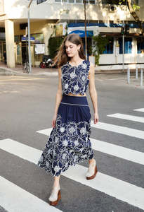 Flowers Richelieu Blue Skirt