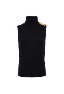 Clothing: Ceci Sleeveless Turtle Neck - Black/Gold