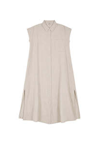 Short Sleeve Linen Dress - Sand