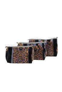 Back In Stock: Velvet Pouches - Tiger Black & Mauve Stripes
