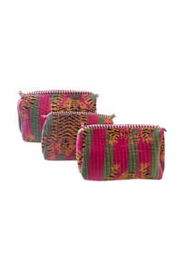 Velvet Pouch - Tiger Pink/Green Stripe