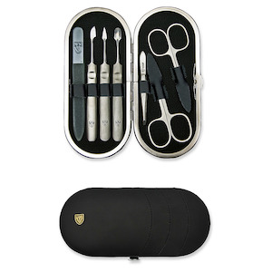 Womens Manicure Sets And Tools: Three Swords 7903 Leather Manicure Set - Black