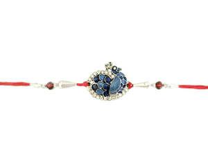 Single Rakhi: Rakhi Blue Peacock with stone