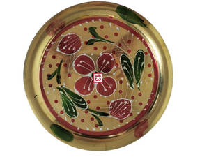 Karwachauth: Brass - Puja Thali with Red and Green Decoration with silver lining