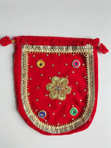 Karwachauth: Red Velvet Colour Potli Bag with Gotta Work