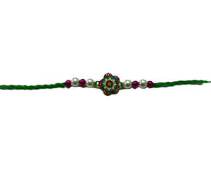 Rakhi Green Pink Thread Flower