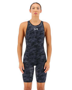 Clearance: TYR Women's Black Camo Venzo Open Back Swimsuit