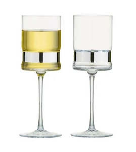 Glass: Soho Wine Glasses w Silver band set of 2