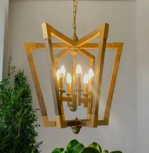 Amalfi Hanging Light in Wood with brass look details