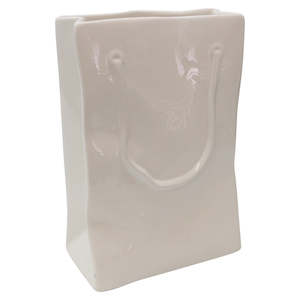 Ceramics: Paper Bag Vase - White Squat