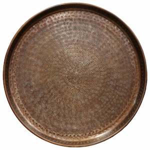 Trays: Round Tray Beaten in Antique Copper Finish
