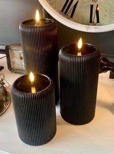 Candlesticks: Candle LED Ribbed Flameless Pillar Candle - Large