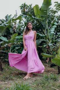 Pink Long Tiered Maxi Dress