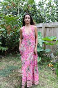 Dresses Ladies: Pink Te Vene Tara Button Front Maxi Dress