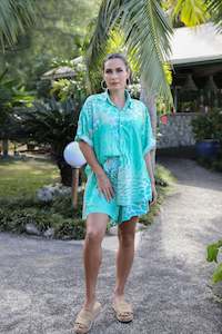 Kaftans Ladies: Aqua Parrot Fish Scarlett Shirt