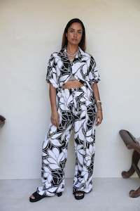 Pants: Black and Sand Floating Leaf Grace Pant