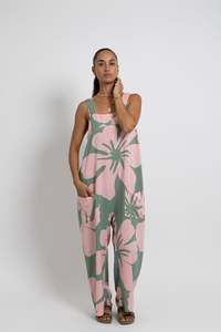 Ladies: Pink and Green Big Te Kaute Minar Jumpsuit