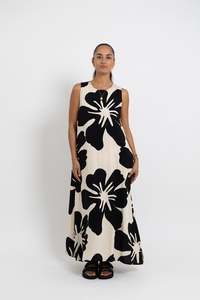 Ladies: Cream and Black Te Kaute Mere Midi Dress