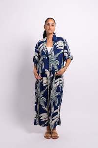 Ladies: Navy Coco Palm Cropped Scarlett Shirt