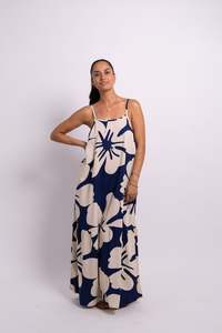 Navy Ivory Big Hibiscus Rama Maxi