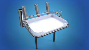 Bait Stations: Stainless Steel Medium bait station with 4 x rod holders and 1 x can holder folding skinny legs & sockets