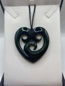 Pounamu Necklaces: Medium Triple Koru Heart Pounamu Necklace