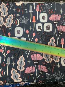 Cotton Lycra: Hand drawn Scandi flowers on Charcoal - Cotton Lycra