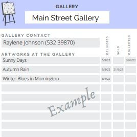 Artwork Gallery Record – Digitally Fillable & Printable PDF