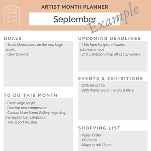 Products: Artist Month Planner – Digitally Fillable & Printable PDF