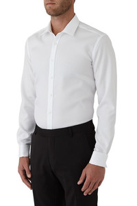 Products: Gibson Archie Shirt - White Textured Plain Margaret Wray Bridal Designer Wedding Dresses & Couture - Otago, NZ