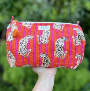 Cotton Purse, Pink + Orange Leopard - Marigold and Amber