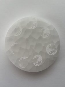 Selenite Charging Plate/ Moon Phases - Marigold and Amber
