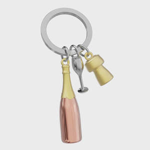 Mish Stella Haus: Stellar Haus Metalmorphose Keyring - Champagne Bottle in Rose Gold
