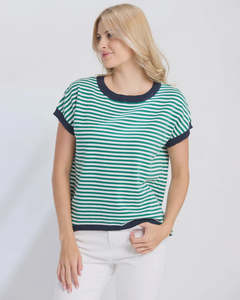 Stella Gemma: Stella + Gemma Laneway Top - Green Stripe