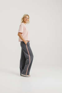 Home Lee: Homelee Palazzo Pants - Graphite with Blossom Tape