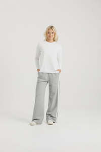 Home Lee: Homelee Alpine Palazzo Pant - Grey Marle with White Velvet