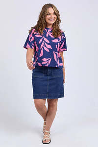 Elm: Elm Mimosa Tee - Blue Depth Yardage Print